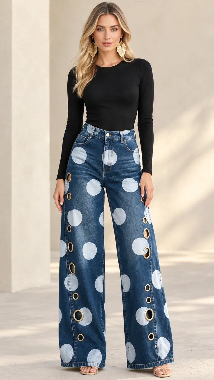 Alia - Jeans premium a gamba larga a pois