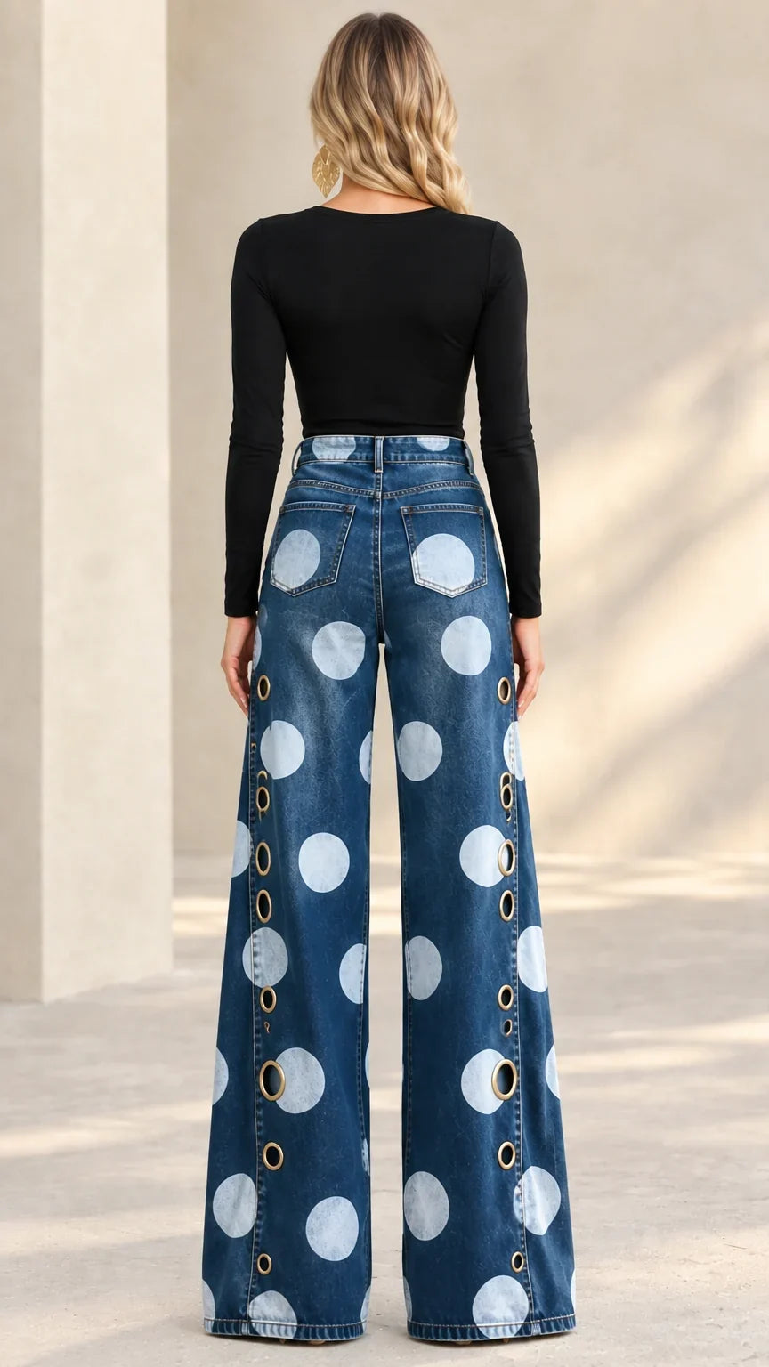 Alia - Jeans premium a gamba larga a pois