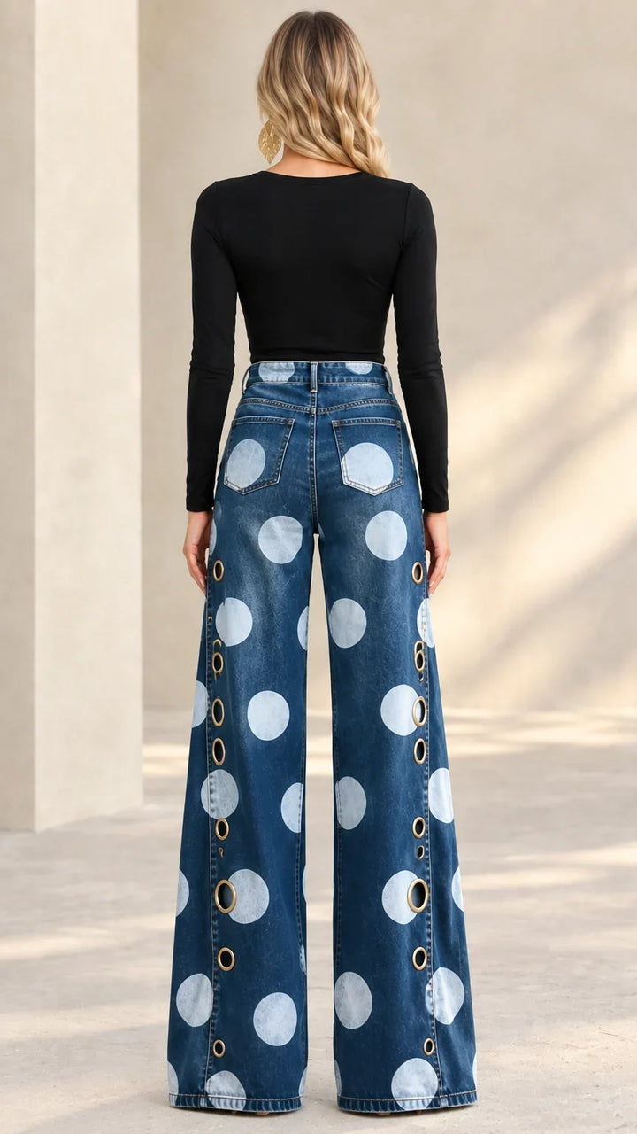 Alia - Jeans premium a gamba larga a pois