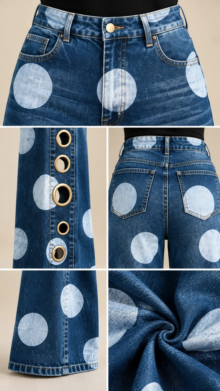 Alia - Jeans premium a gamba larga a pois