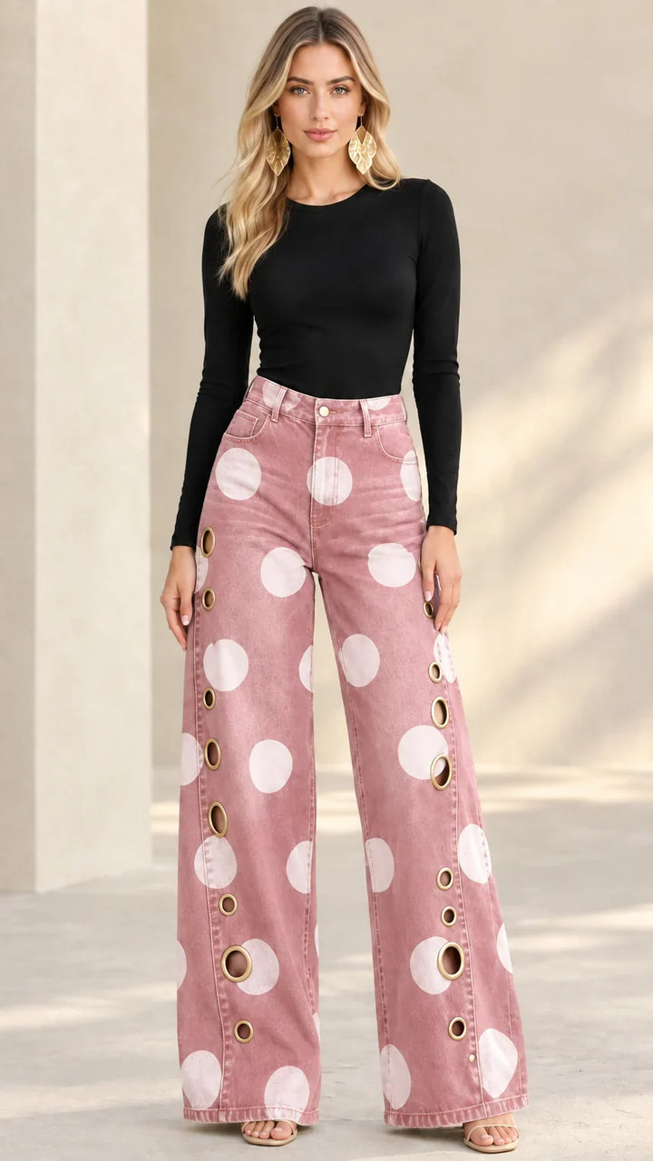 Alia - Jeans premium a gamba larga a pois