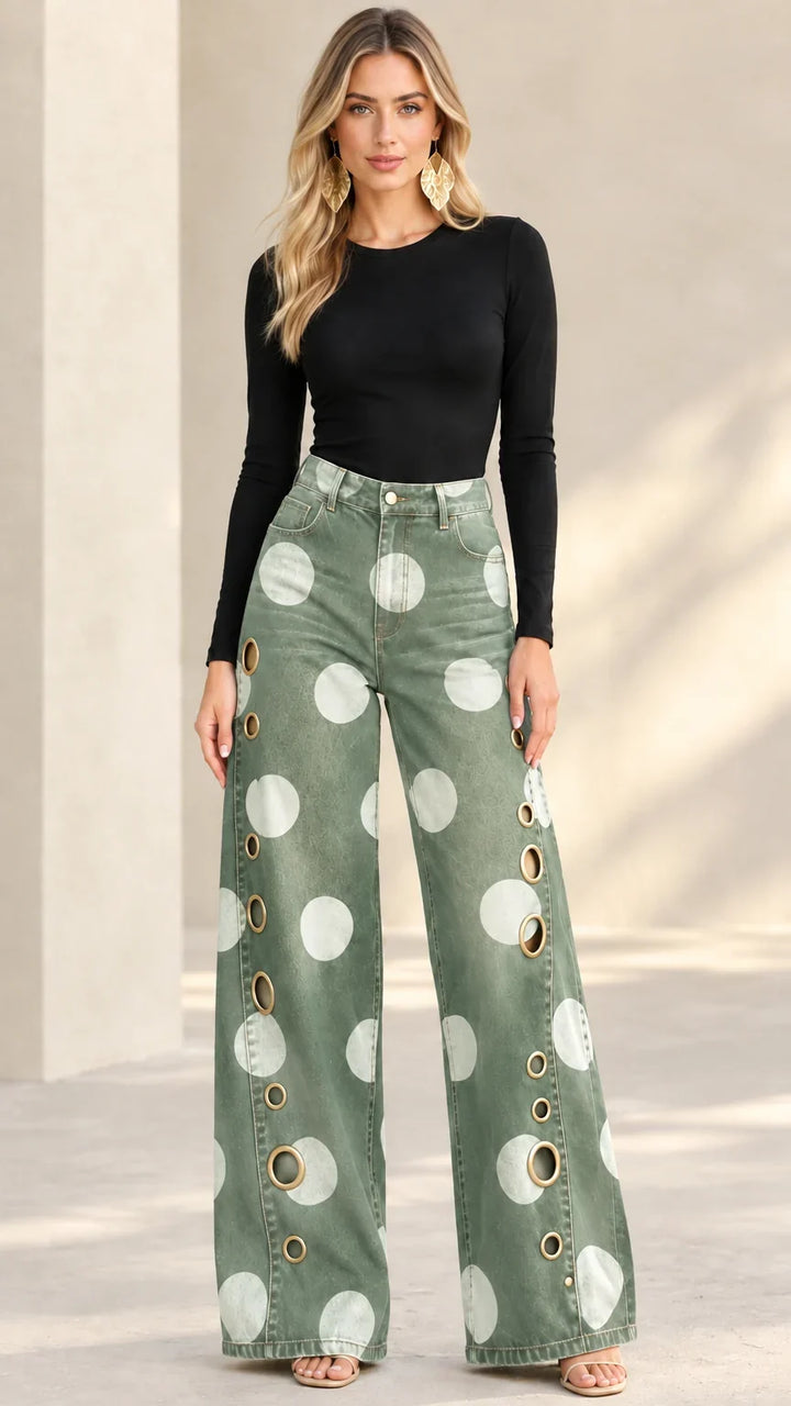 Alia - Jeans premium a gamba larga a pois