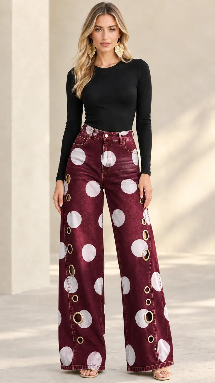Alia - Jeans premium a gamba larga a pois