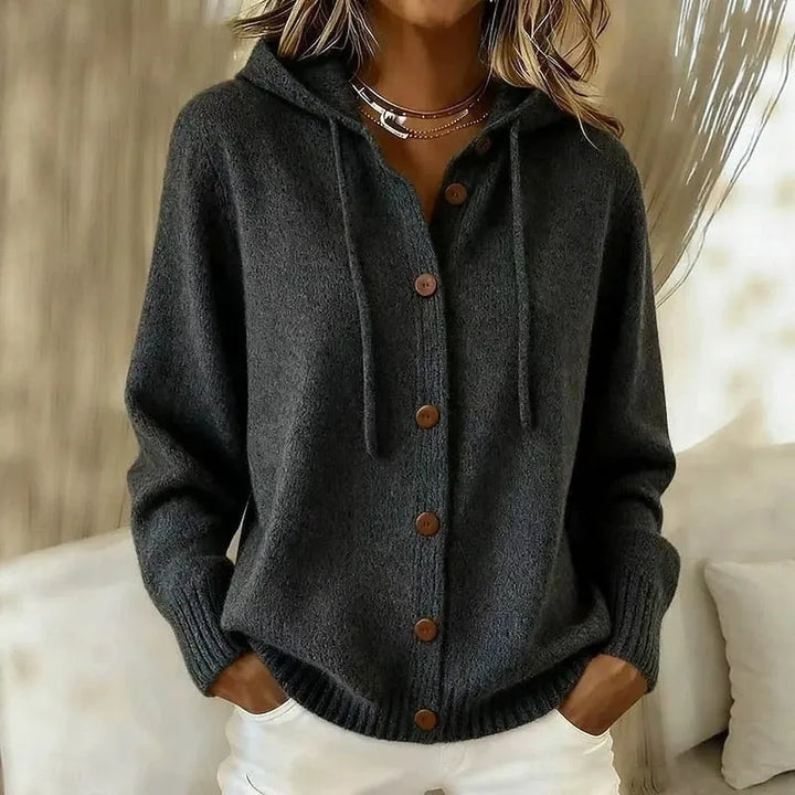 Emanora - Cardigan avvolgente con cappuccio a bottoni
