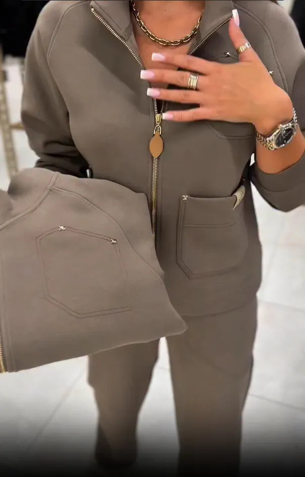 Floranique - Giacca corta con zip e pantaloni a gamba larga