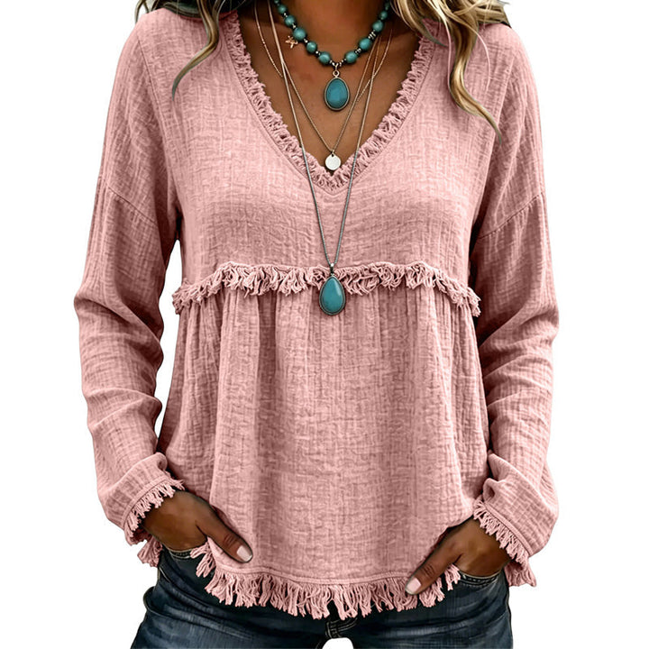 Ariselle - Blusa con frange e scollo a V
