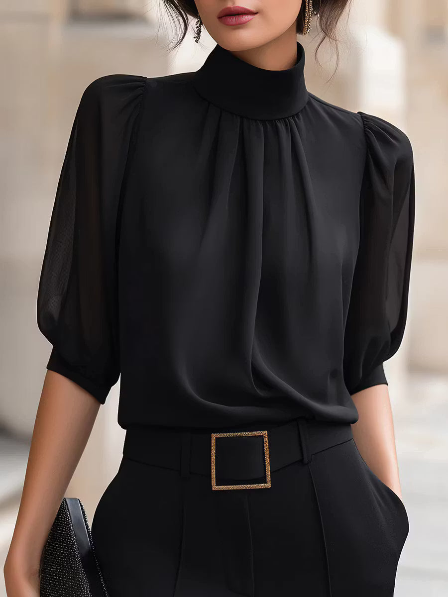 Valessique - Blusa a collo alto plissé