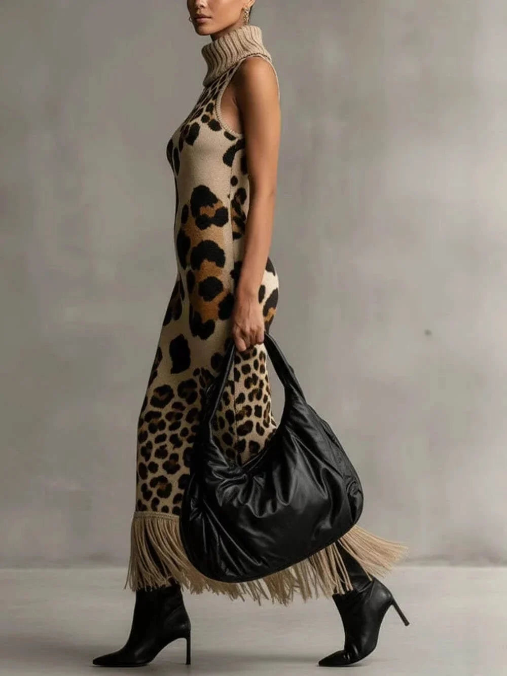 Orla - Abito lungo in maglia a stampa leopardata