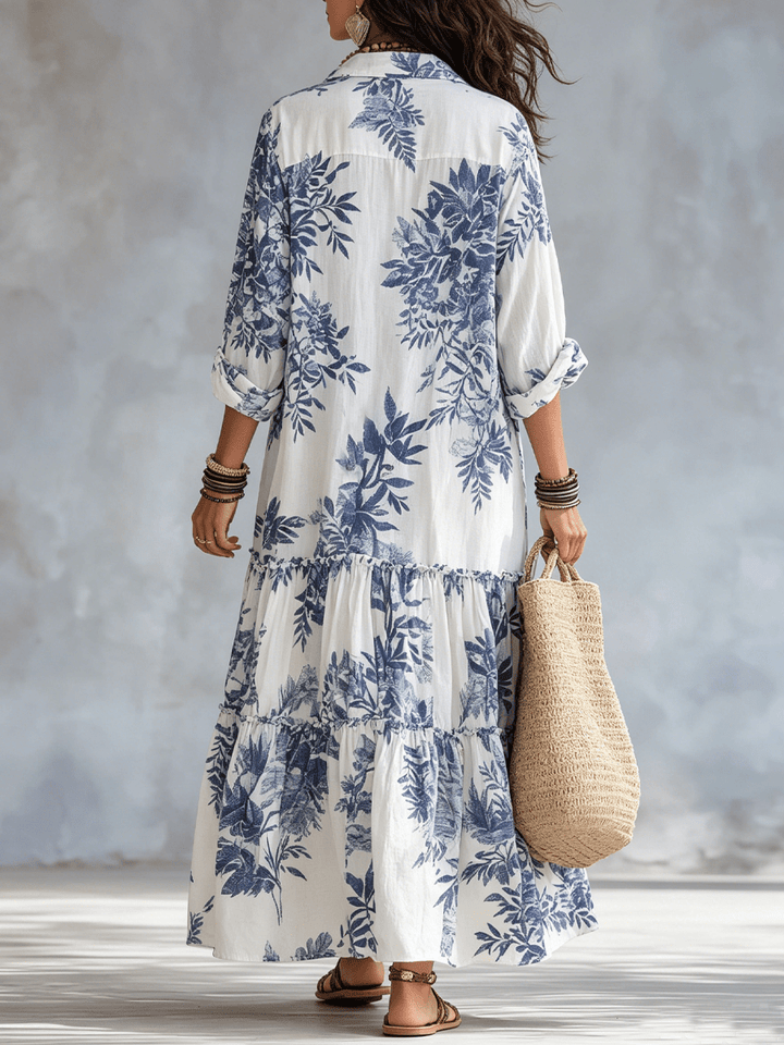 Thealise - Abito lungo floreale leggero con bottoni