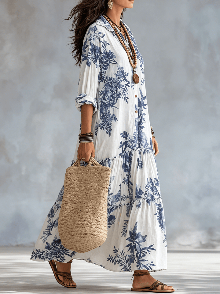 Thealise - Abito lungo floreale leggero con bottoni