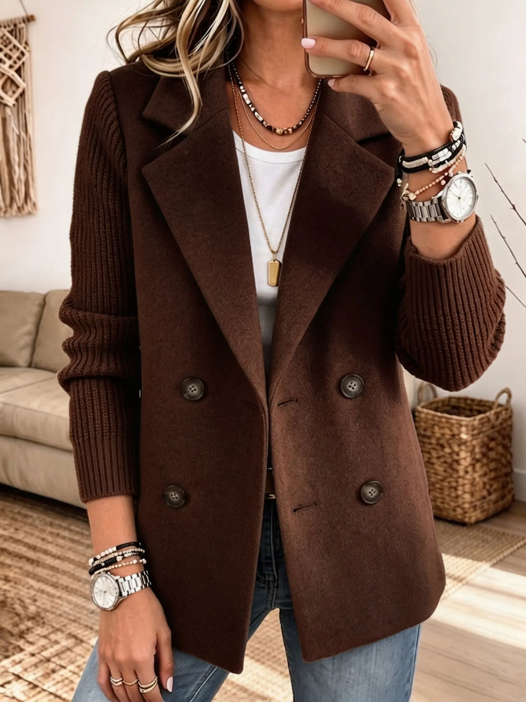 Adalene - Blazer doppio petto con maniche in maglia