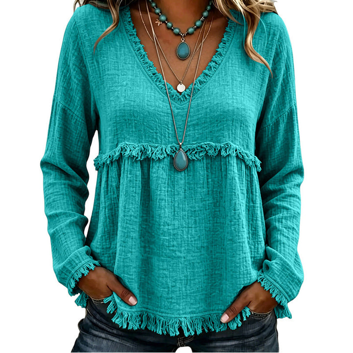 Ariselle - Blusa con frange e scollo a V