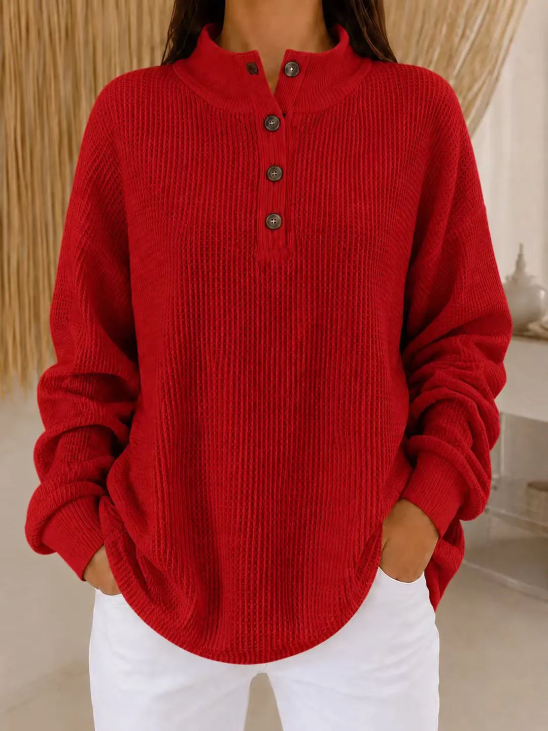 Belliora - Pullover in maglia a rilievo con abbottonatura al collo