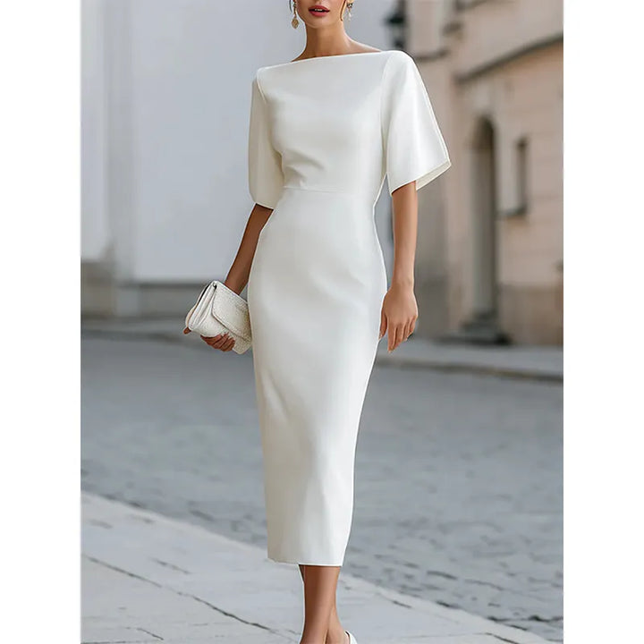 Leonelle - Abito midi elegante con scollo a barca