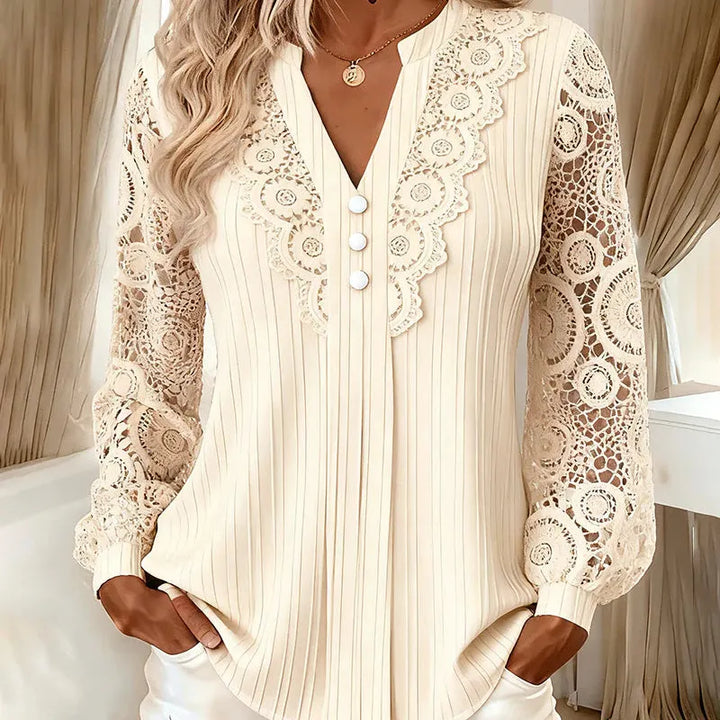 Brinoria - Blusa con maniche in pizzo e scollo a V
