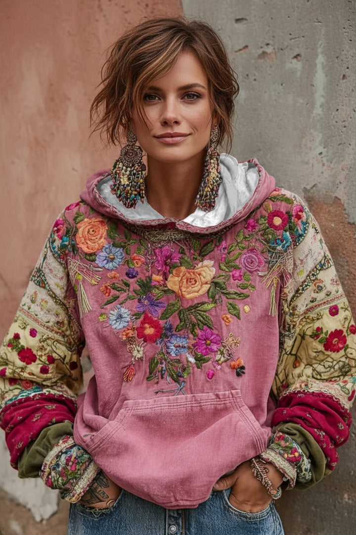 Norellia - Felpa boho ricamata con motivi floreali