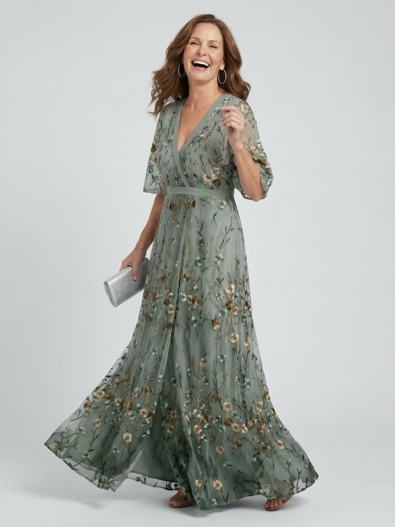 Liorisse - Abito midi leggero con scollo all’americana