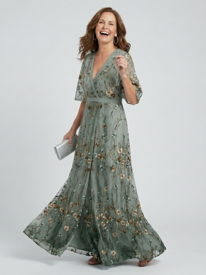 Liorisse - Abito midi leggero con scollo all’americana