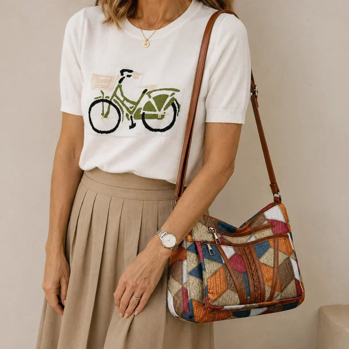 Lauranique - Borsa a tracolla patchwork morbida al tatto