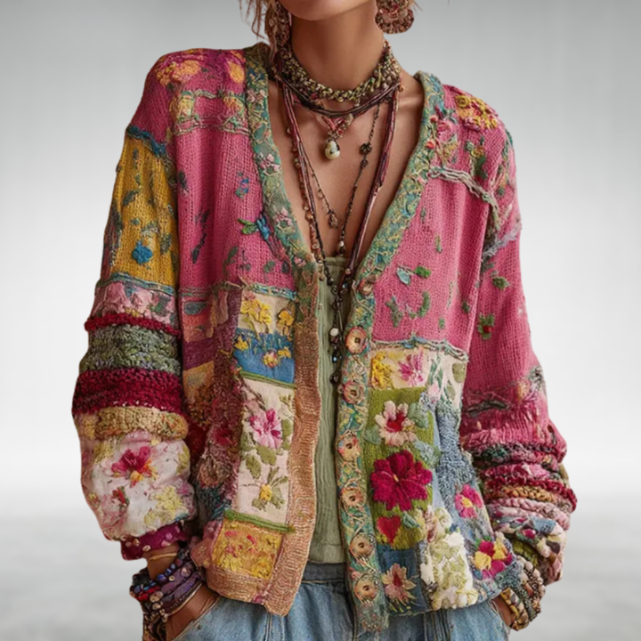 Celestara - Cardigan patchwork morbido al tatto
