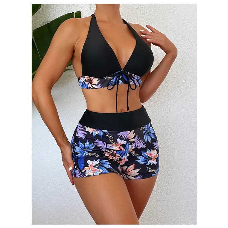 Zenaida - Coordinato bikini con pantaloni a fiori e top all'americana