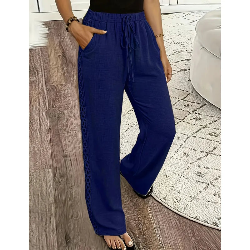 Estrelle - Pantaloni lounge con bordo in pizzo e vita con coulisse