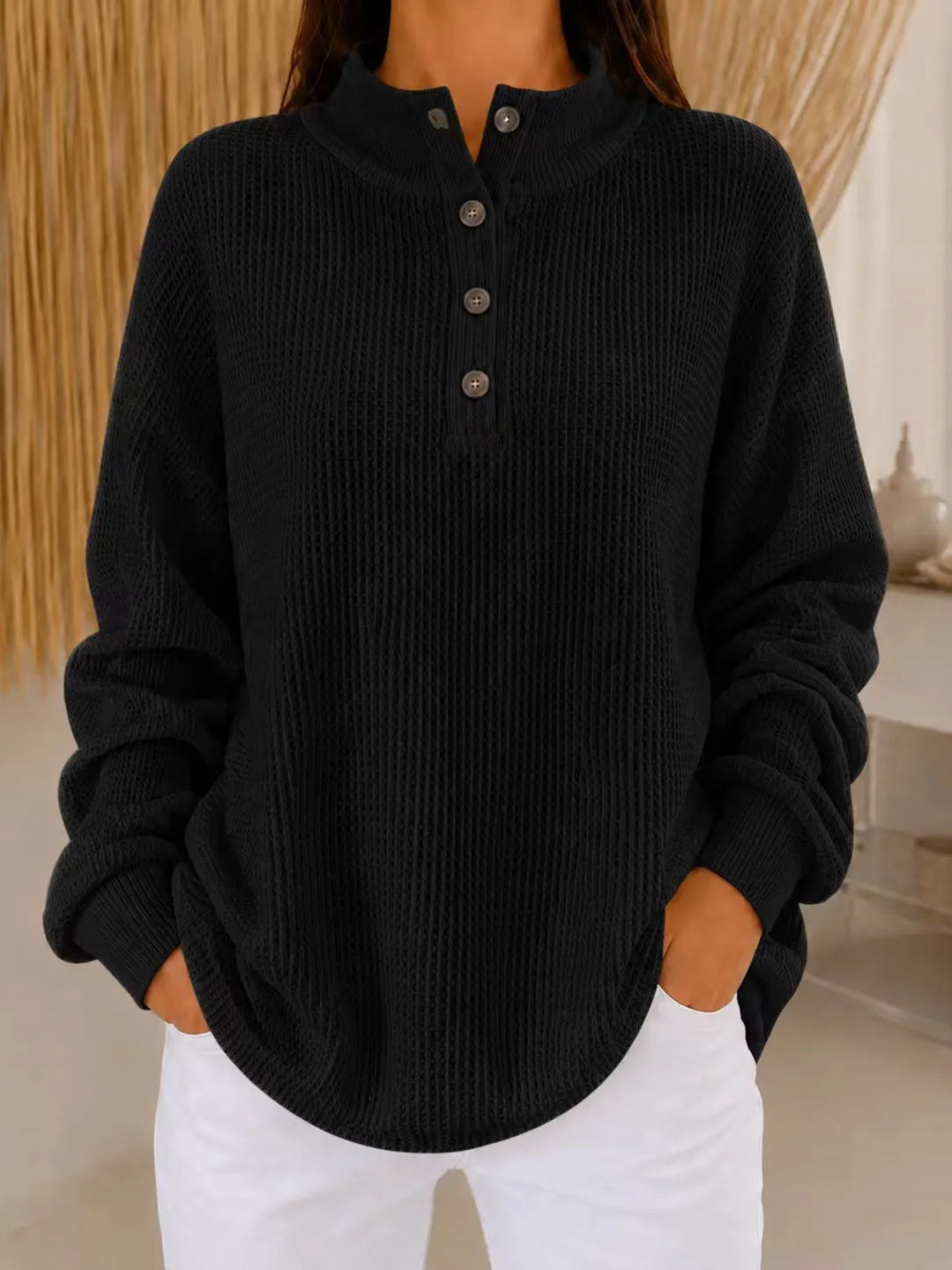 Belliora - Pullover in maglia a rilievo con abbottonatura al collo