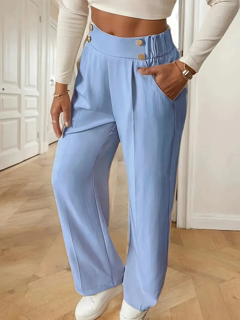 Ashlena - Pantaloni a gamba ampia a vita alta effetto soft touch