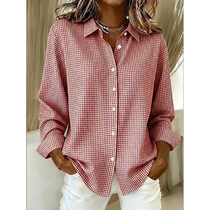 Illyssia - Blusa classica a quadri con bottoni
