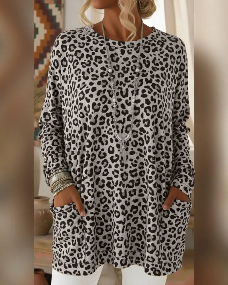 Calivelle - Top a maniche lunghe leopardato soft touch