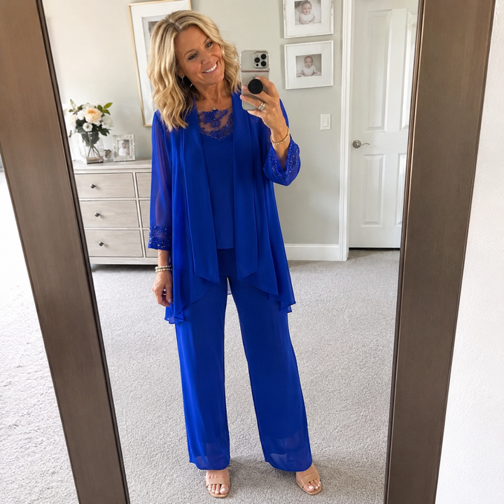 Aeliana - Completo elegante a tre pezzi con blazer e pantaloni a gamba larga