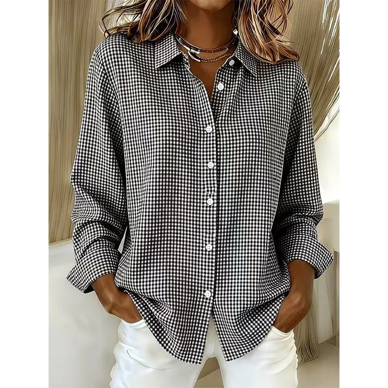 Illyssia - Blusa classica a quadri con bottoni