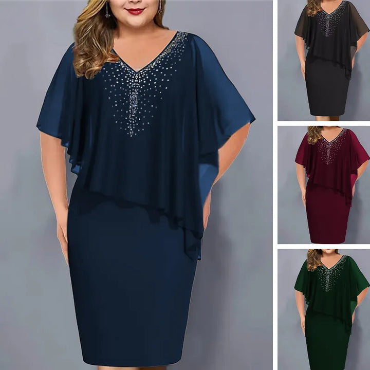 Lirienne - Abito midi con scollo a V e strass premium