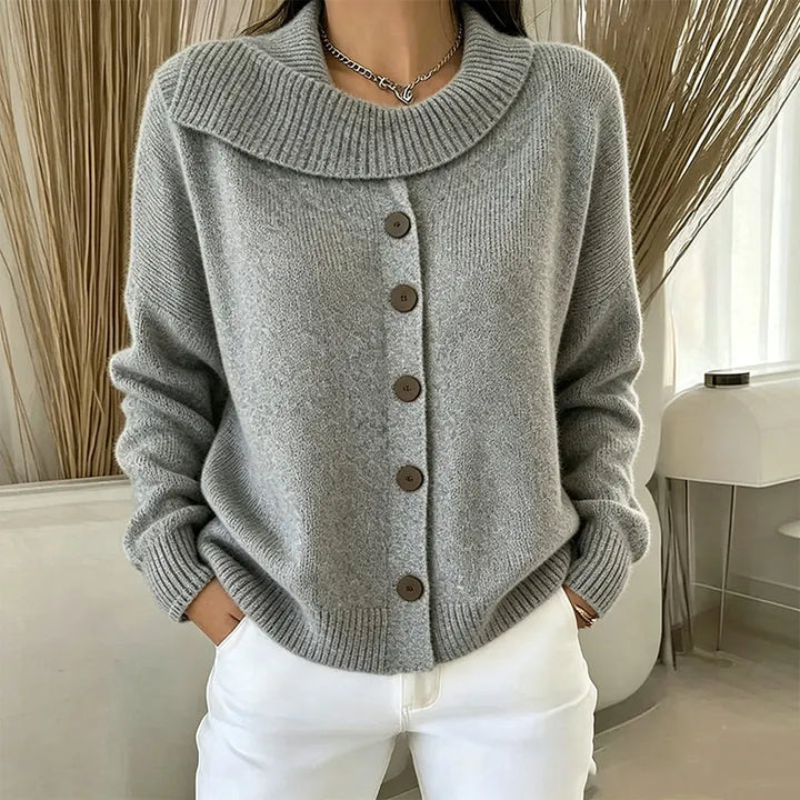 Elowette - Cardigan in maglia con collo ampio e bottoni