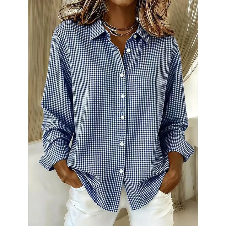 Illyssia - Blusa classica a quadri con bottoni