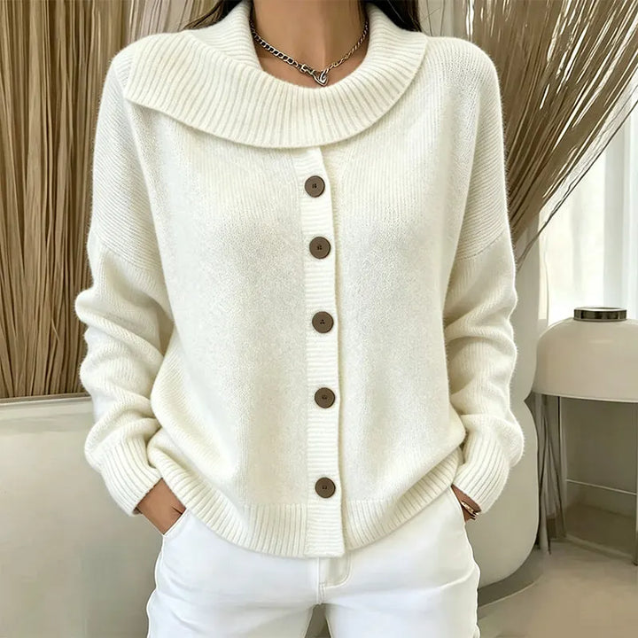 Elowette - Cardigan in maglia con collo ampio e bottoni