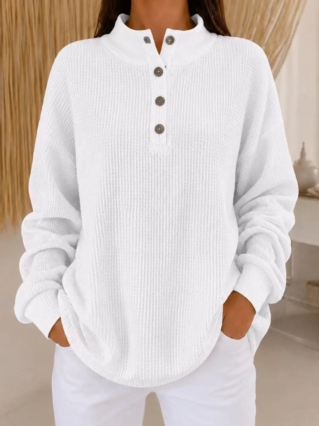 Belliora - Pullover in maglia a rilievo con abbottonatura al collo