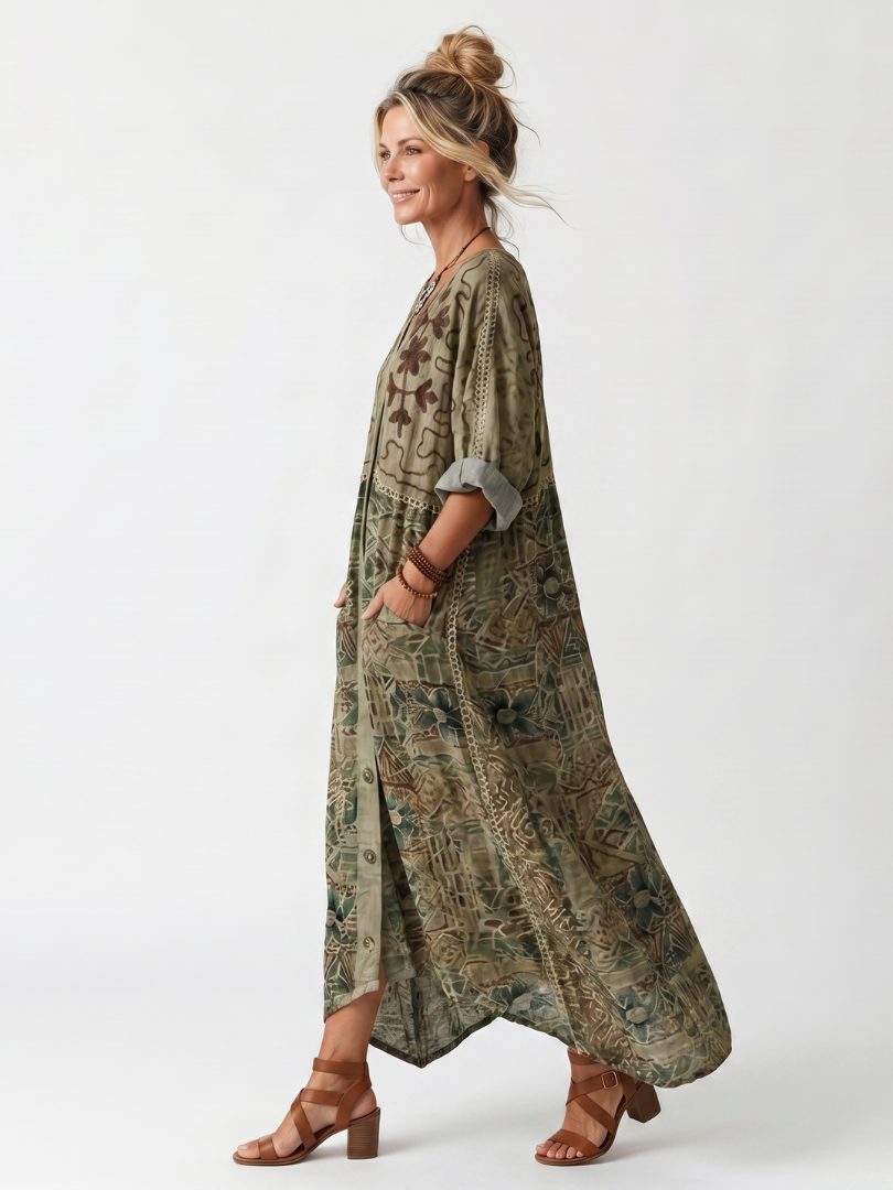 Roselisse - Abito midi leggero con abbottonatura frontale