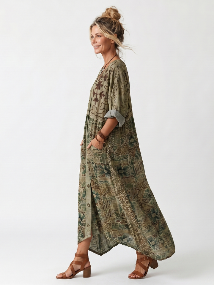 Roselisse - Abito midi leggero con abbottonatura frontale