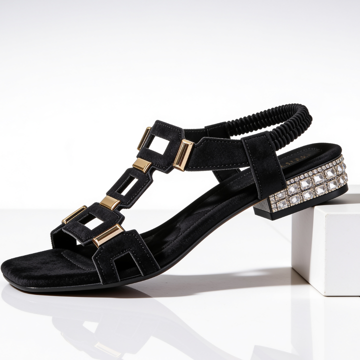 Marcella - Sandali slingback con tacco a blocco e decorazioni in cristallo