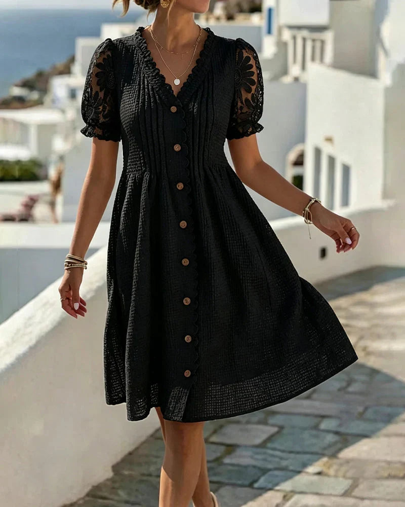 Emmara - Abito patchwork pregiato con maniche a volant