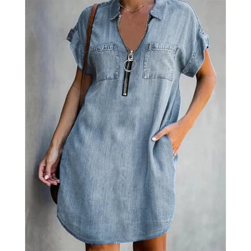 Genevalle - Abito casual in chambray con tasche