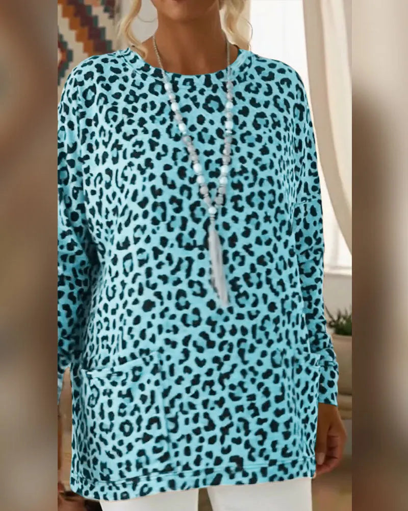 Calivelle - Top a maniche lunghe leopardato soft touch