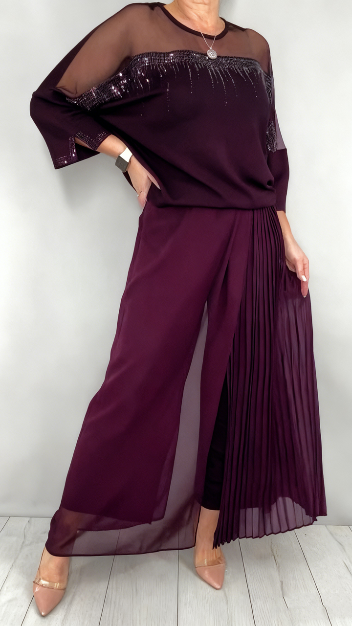 Caia - Completo due pezzi impreziosito con pantaloni a pieghe