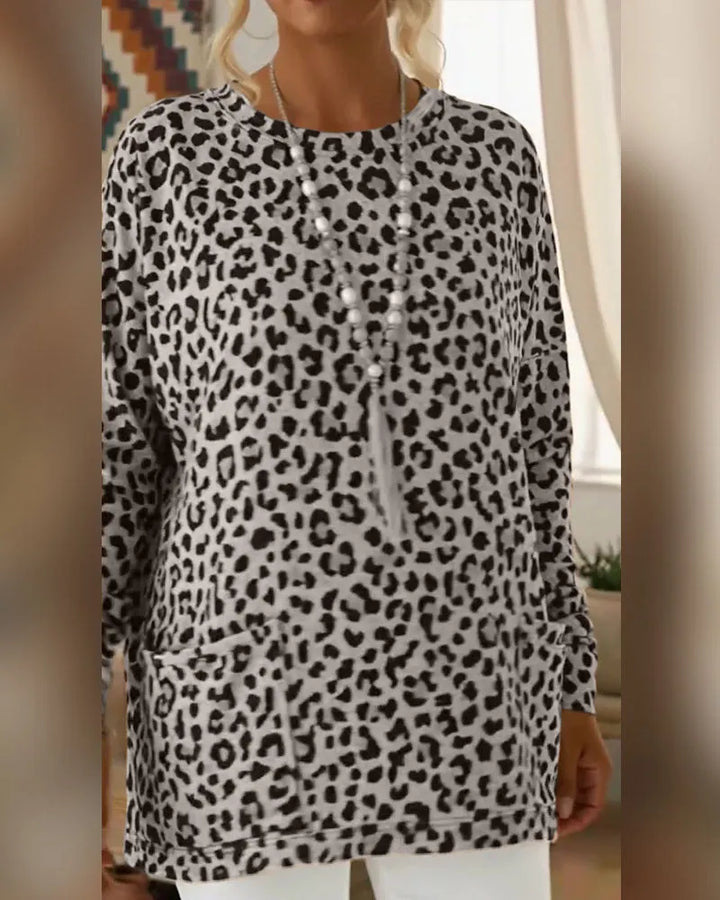 Calivelle - Top a maniche lunghe leopardato soft touch