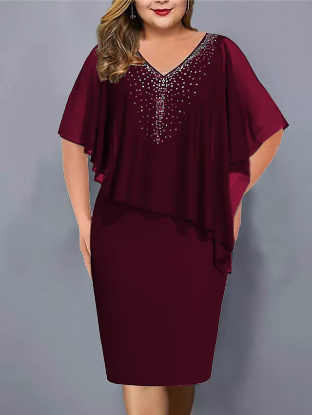 Lirienne - Abito midi con scollo a V e strass premium