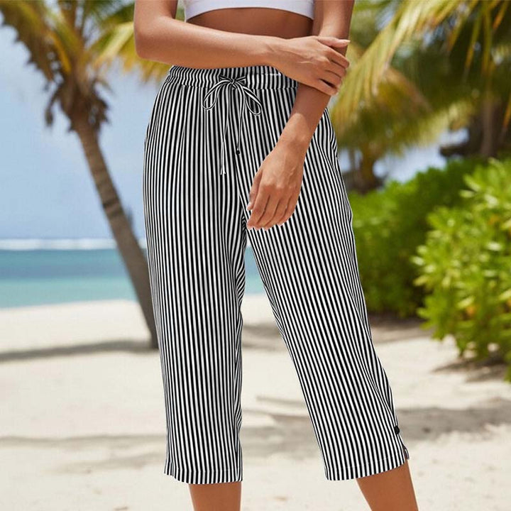 Roselina - Pantaloni capri a righe con coulisse in vita