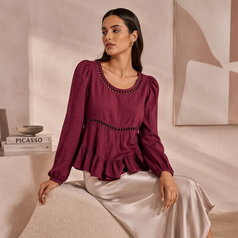 Genevelle - Blusa con volant dal tocco morbido