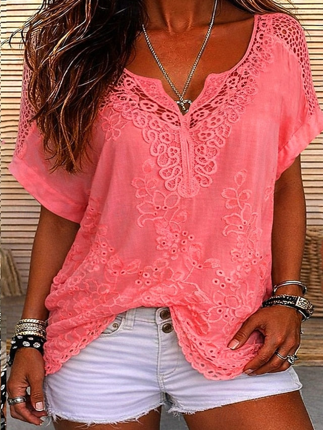 Ember - Blusa in pizzo ricamato con scollo a V