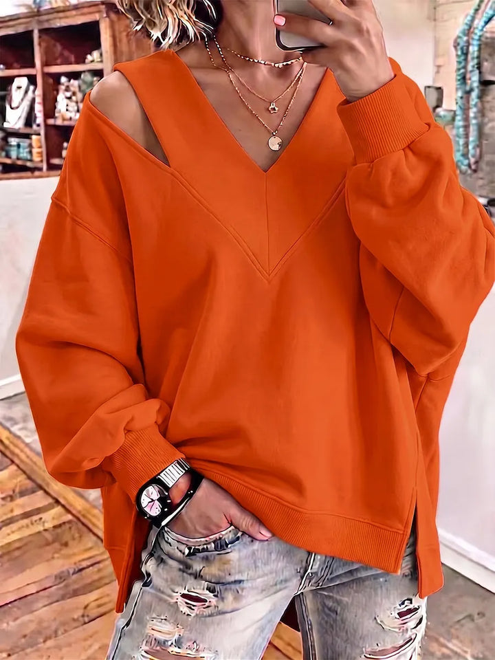 Aurelia - Felpa con scollo a V e finiture a taglio vivo